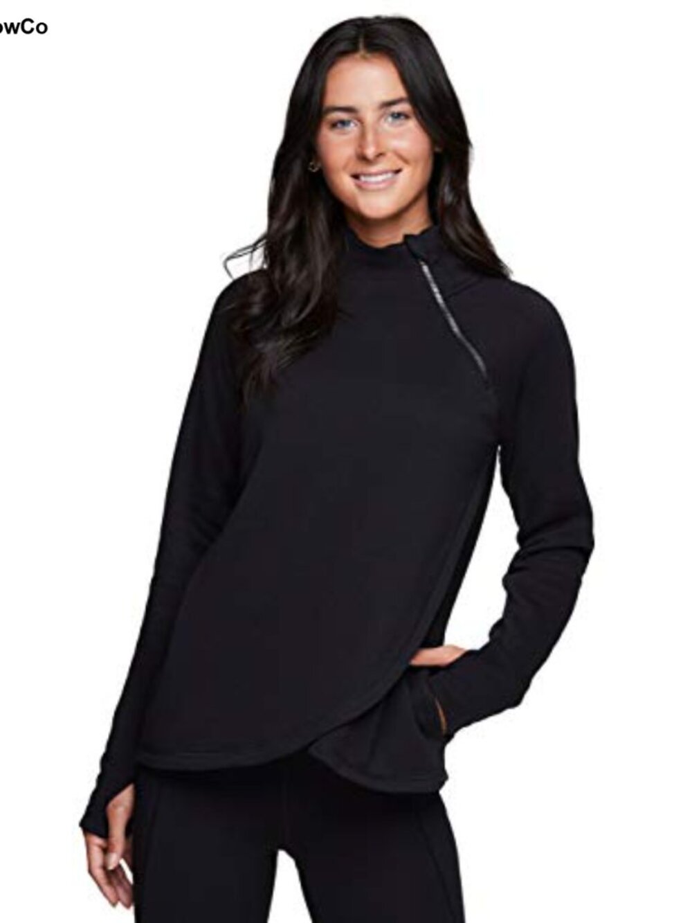 Fleece Sweatshirt Pullover Zip Mock Neck Thumb Holes Pockets